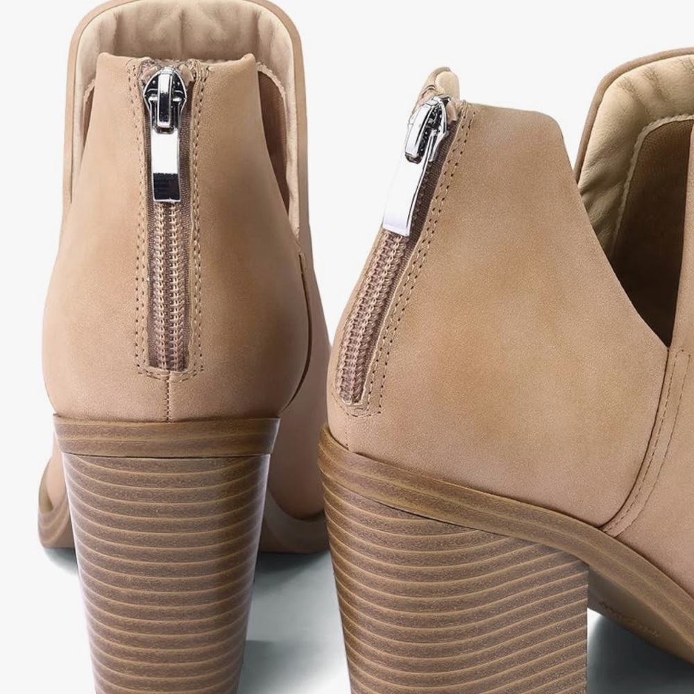 mysoft Ankle Boots Slip On Cutout Pointed Toe Chunky Stacked Mid Heel Bootie 9.5 - Picture 4 of 10